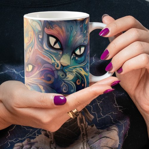 Abstract psychedelic flowers cats colorful graphic coffee mug