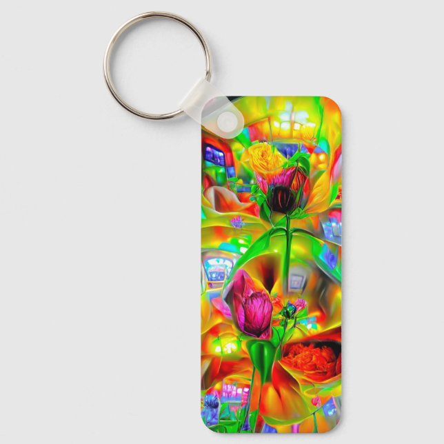 Abstract Psychedelic Flowers  Keychain (Front)