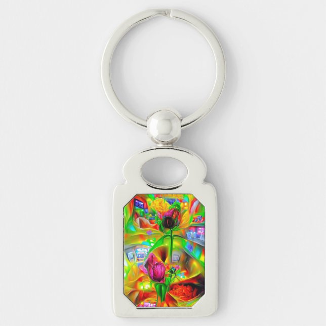 Abstract Psychedelic Flowers  Keychain (Front)
