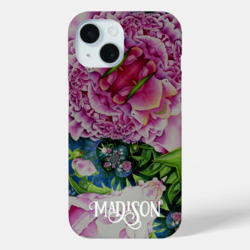 Abstract psychedelic pink florals flowers iPhone 15 case