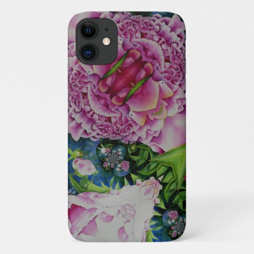 Abstract psychedelic pink Peonies iPhone 11 Case