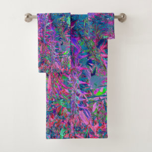 Abstract Psychedelic Rainbow Colors Foliage Garden Bath Towel Set