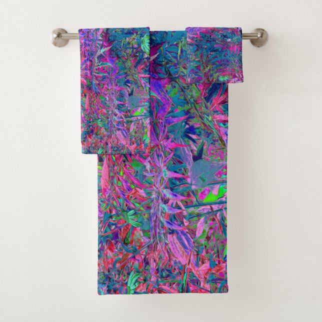 Abstract Psychedelic Rainbow Colors Foliage Garden Bath Towel Set (Insitu)