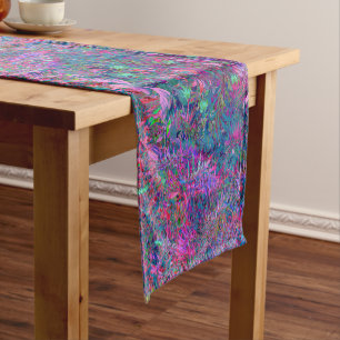 Abstract Psychedelic Rainbow Colors Foliage Garden Short Table Runner