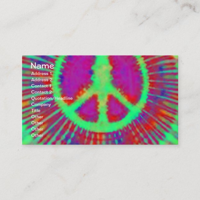 Abstract Psychedelic Tie-Dye Peace Sign Business Card (Front)