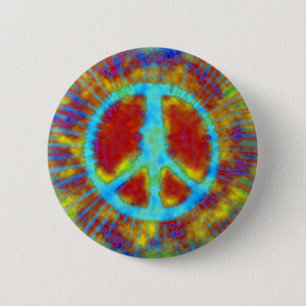 Abstract Psychedelic Tie-Dye Peace Sign Button