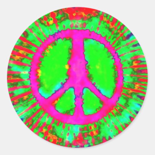 Abstract Psychedelic Tie_Dye Peace Sign Classic Round Sticker
