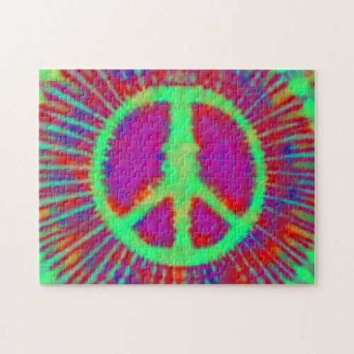 Abstract Psychedelic Tie_Dye Peace Sign Jigsaw Puzzle