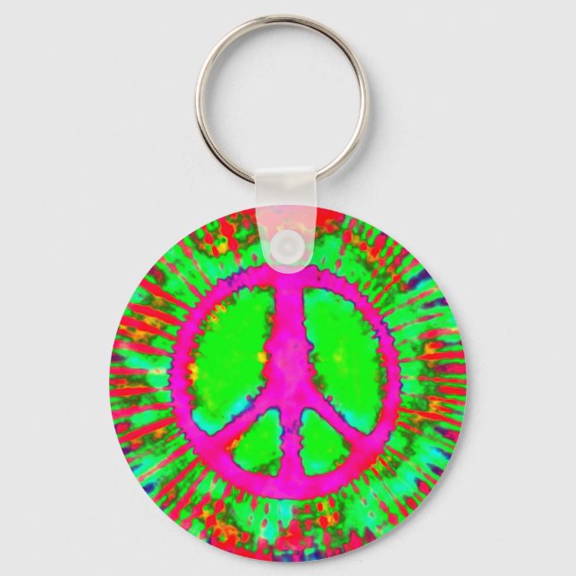Abstract Psychedelic Tie-Dye Peace Sign Keychain (Front)
