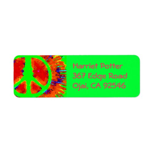 Abstract Psychedelic Tie_Dye Peace Sign Label