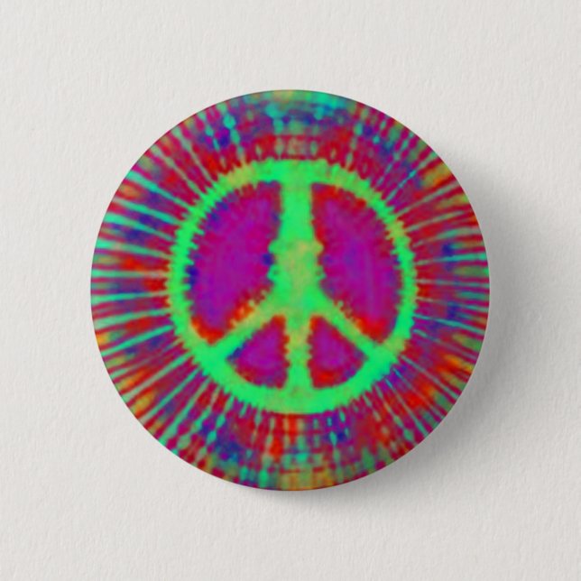 Abstract Psychedelic Tie-Dye Peace Sign Pinback Button (Front)