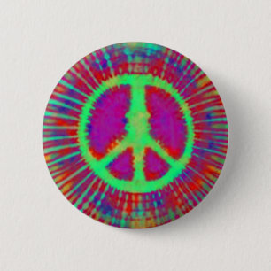 Abstract Psychedelic Tie-Dye Peace Sign Pinback Button