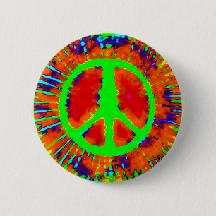 Abstract Psychedelic Tie-Dye Peace Sign Pinback Button