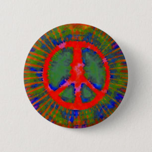 Abstract Psychedelic Tie-Dye Peace Sign Pinback Button