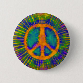 Abstract Psychedelic Tie-Dye Peace Sign Pinback Button