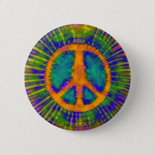 Abstract Psychedelic Tie_Dye Peace Sign Pinback Button