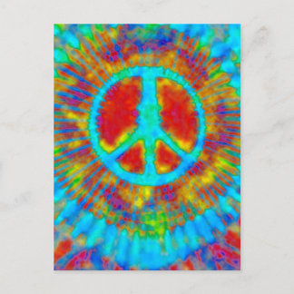 Abstract Psychedelic Tie-Dye Peace Sign Postcard