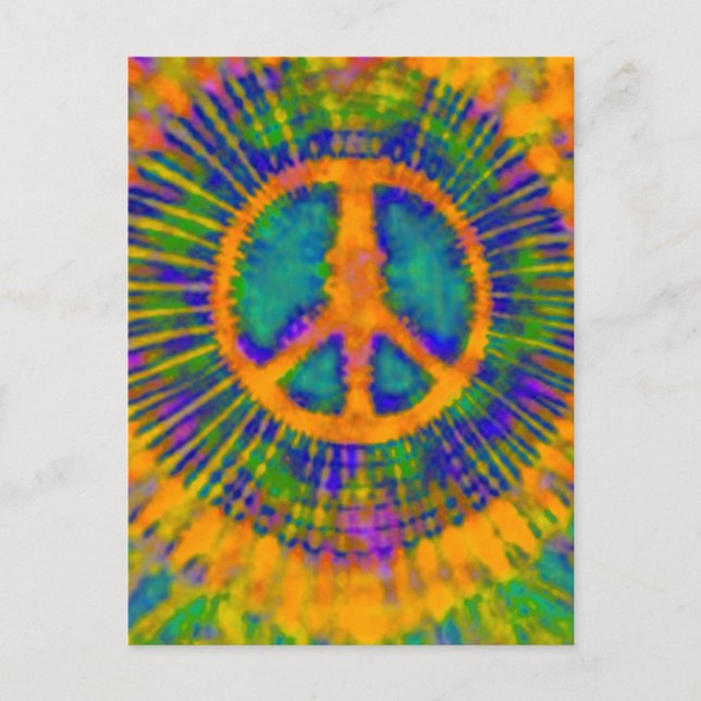 Abstract Psychedelic Tie-Dye Peace Sign Postcard (Front)
