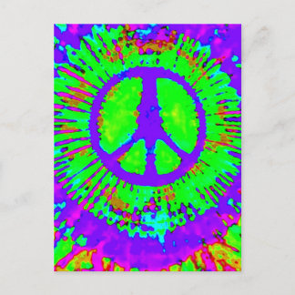 Abstract Psychedelic Tie-Dye Peace Sign Postcard