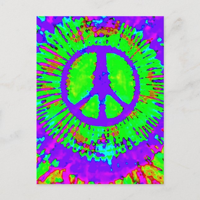 Abstract Psychedelic Tie-Dye Peace Sign Postcard (Front)