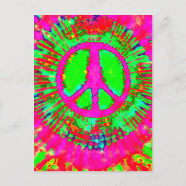 Abstract Psychedelic Tie-Dye Peace Sign Postcard (Front)