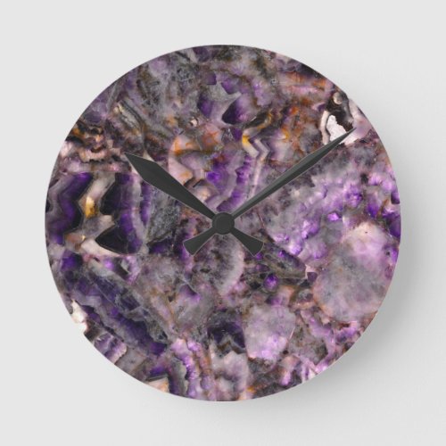 Abstract purple amethyst quartz marble granite  round clock