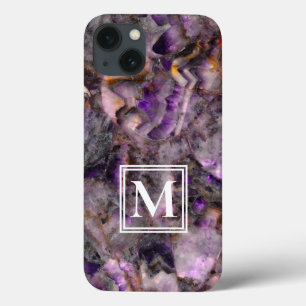 Abstract purple amethyst quartz marble monogram iPhone 13 case
