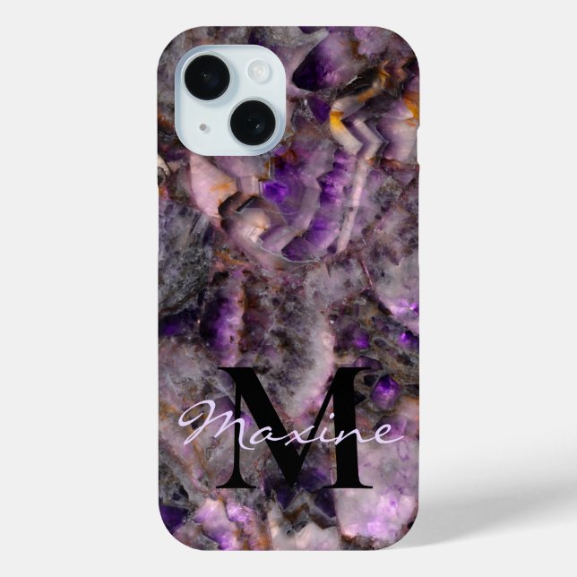 Abstract purple amethyst quartz marble monogram Case-Mate iPhone case (Back)