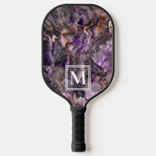 Abstract purple amethyst quartz marble monogram pickleball paddle