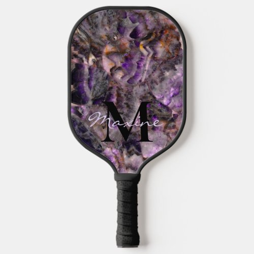 Abstract purple amethyst quartz marble monogram pickleball paddle