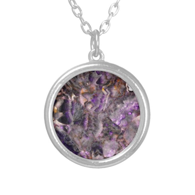 Abstract purple Amethyst Quartz, purple granite Silver Plated Necklace (Front)