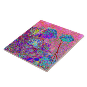 Abstract Purple and Blue Hydrangea with Magenta Ceramic Tile