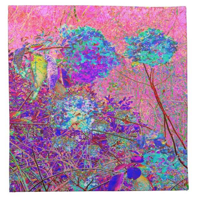 Abstract Purple and Blue Hydrangea with Magenta Cloth Napkin (Front)