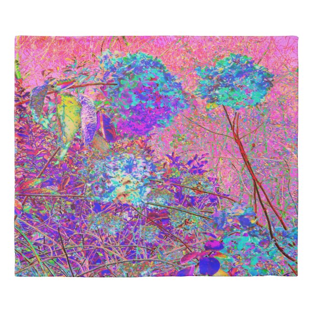 Abstract Purple and Blue Hydrangea with Magenta Duvet Cover (Front)
