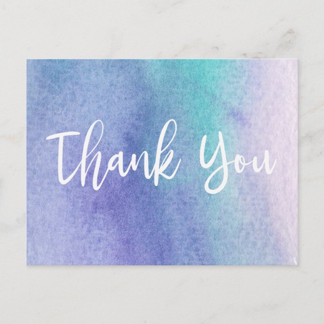 Abstract Purple and Blue Watercolor Thank You Postcard (Front)