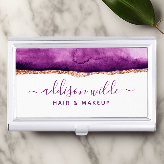 Abstract Purple And Gold Watercolor Business Card Case (Creator Uploaded)
