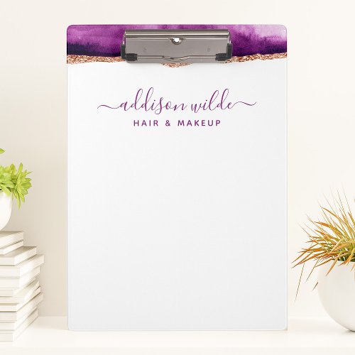 Abstract Purple And Gold Watercolor Business Clipboard