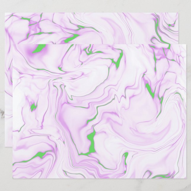 Abstract Purple And Green Marble Scrapbook Paper (Front/Back)