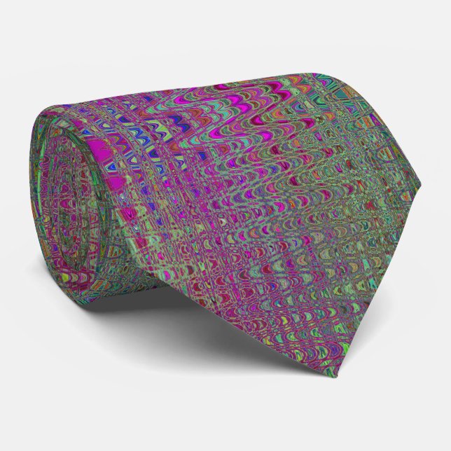 Abstract Purple and Green Retro Boomerang Waves Neck Tie (Rolled)