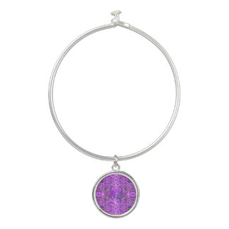Abstract Purple and Green Swirly Pattern Bangle Bracelet