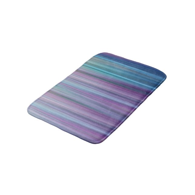 Abstract Purple and Teal Gradient Stripes Pattern Bathroom Mat (Angled)