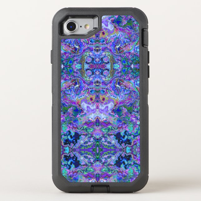 Abstract Purple and Teal Swirls and Ripples Design Otterbox iPhone Case (Back)
