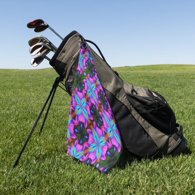 Abstract Purple And Turquoise Kaleidoscope Art   Golf Towel (Green)