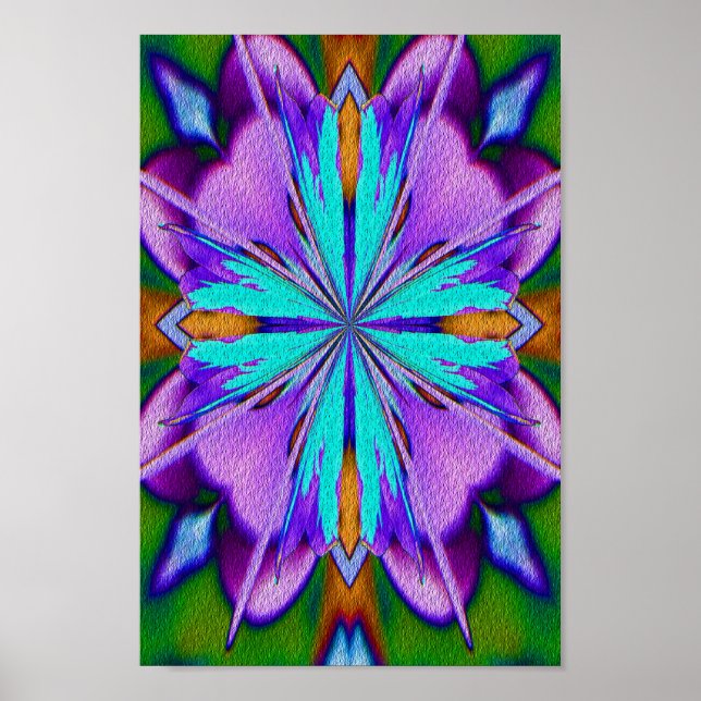 Abstract Purple And Turquoise Kaleidoscope Art Poster (Front)