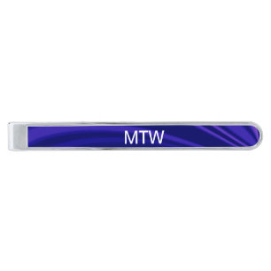 Abstract Purple and White Initials Monogram Silver Finish Tie Bar