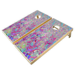 Abstract Purple Aqua and Pink Coneflower Garden Co Cornhole Set
