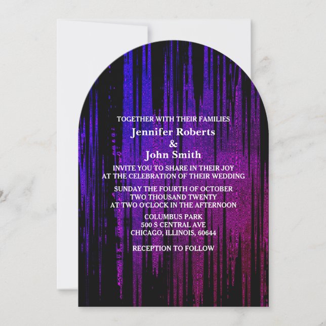 Abstract Purple Black Blue Artsy Elegant Wedding Invitation (Front)