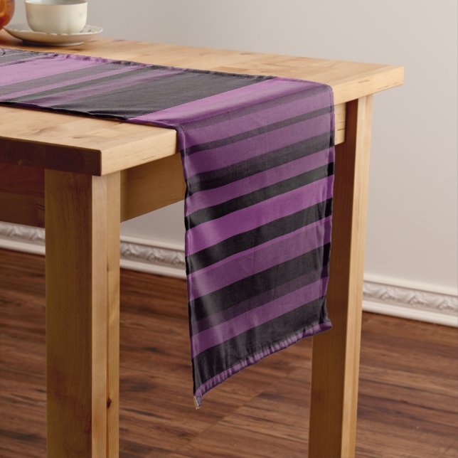 Abstract Purple Black Stripes Long Table Runner (In Situ)