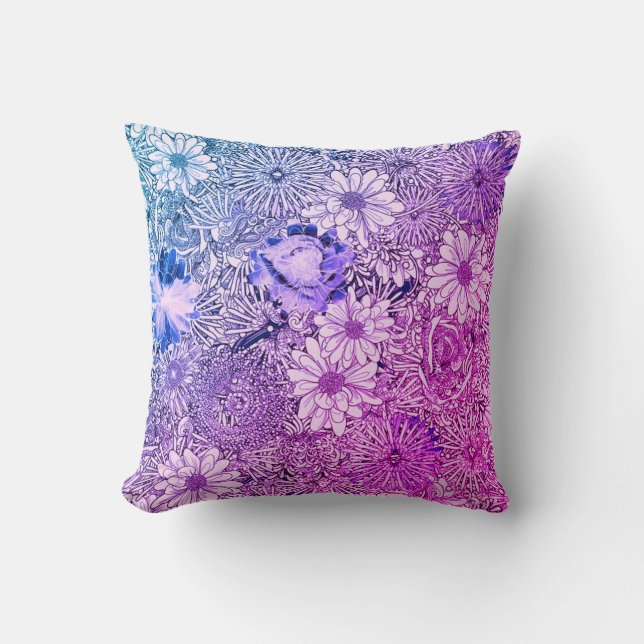 Abstract Purple & Blue Floral Pillow (Front)