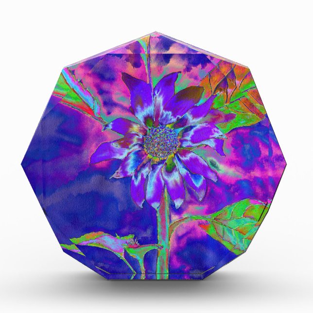 Abstract purple blue floral sunflower retro funky  acrylic award (Front)
